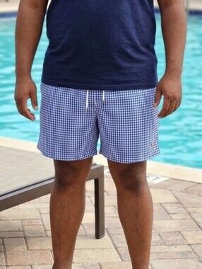 Polo Ralph Lauren Mens Gingham Swim Trunks Blue White 2xB